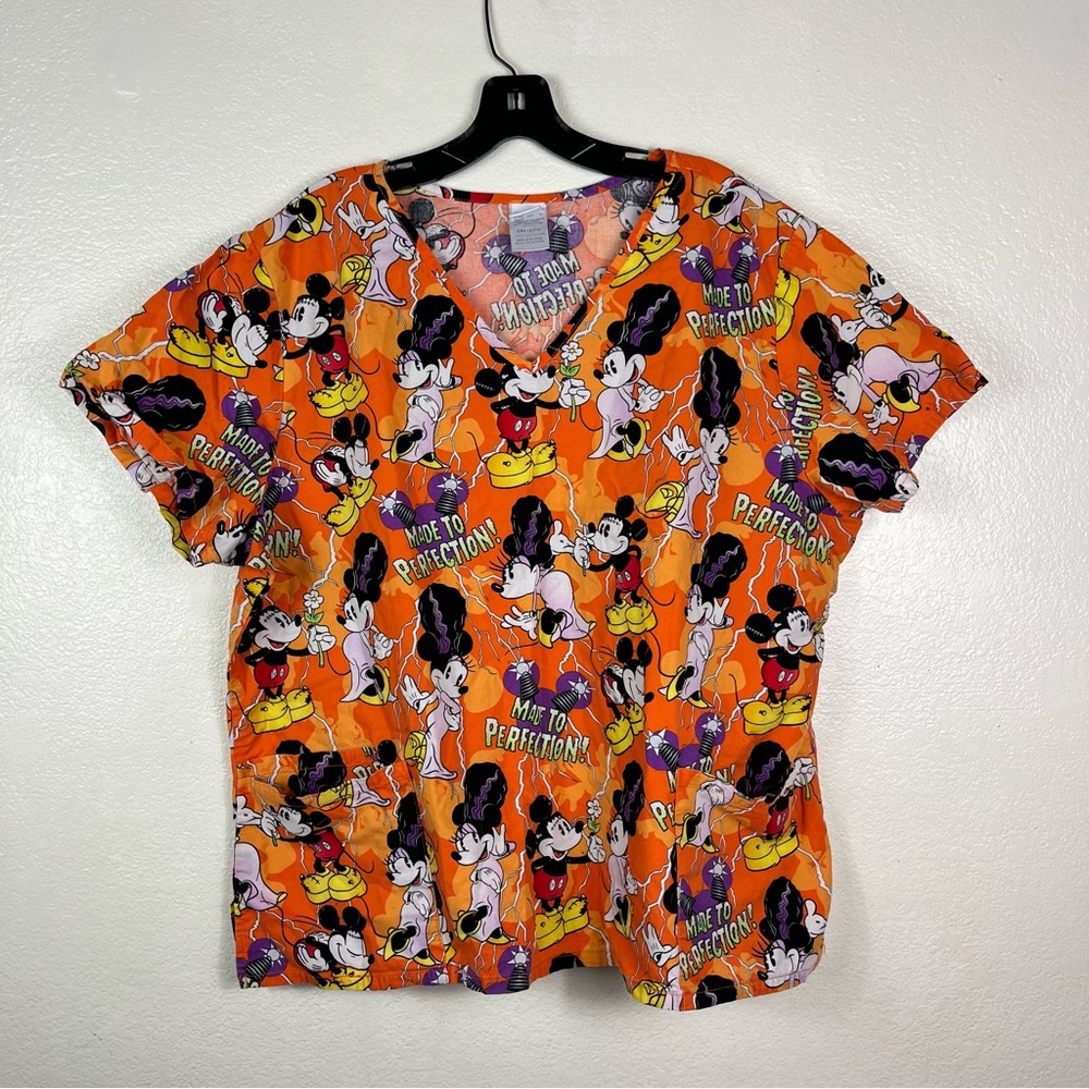 Disney Halloween mickey mouse minnie mouse frankenstein Scrub Top 2X